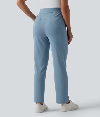 High Waisted Split Straight Leg Quick Dry Golf Pants with Pockets-Golf Tee Pocket-UPF40+