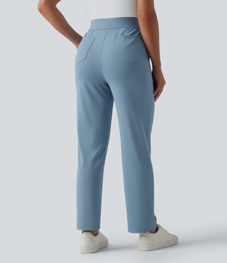 High Waisted Split Straight Leg Quick Dry Golf Pants with Pockets-Golf Tee Pocket-UPF40+