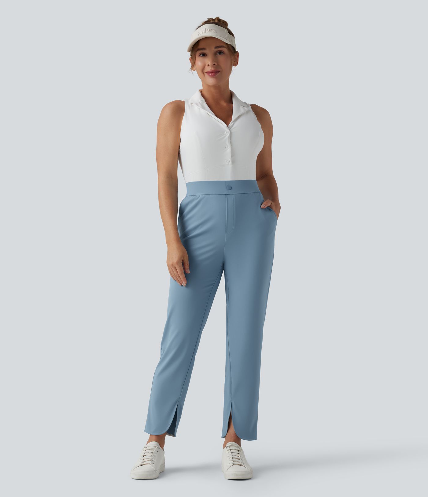 High Waisted Split Straight Leg Quick Dry Golf Pants with Pockets-Golf Tee Pocket-UPF40+