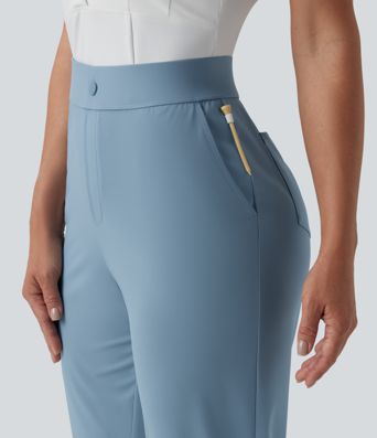 High Waisted Split Straight Leg Quick Dry Golf Pants with Pockets-Golf Tee Pocket-UPF40+