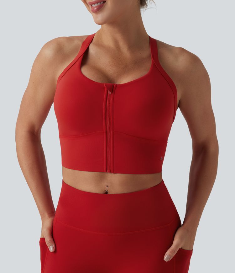 Halara UltraSculpt™ Light Support Push-Up Zipper Cut Out Running Sports Bra D-F Cups
