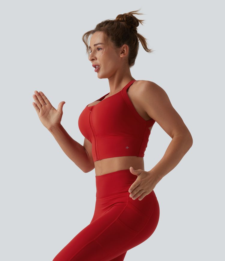 Halara UltraSculpt™ Light Support Push-Up Zipper Cut Out Running Sports Bra D-F Cups