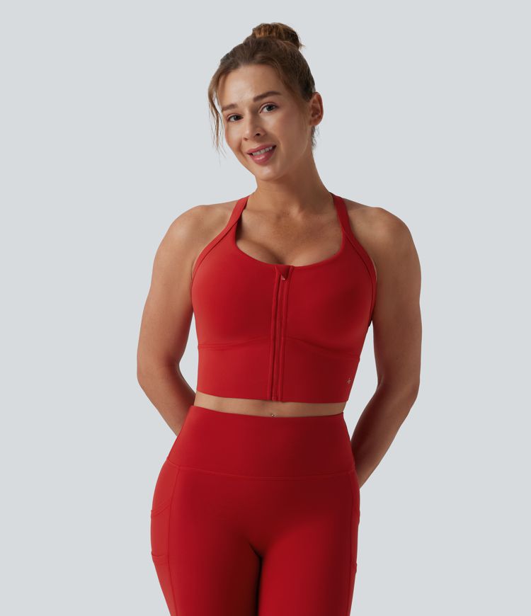 Halara UltraSculpt™ Light Support Push-Up Zipper Cut Out Running Sports Bra D-F Cups