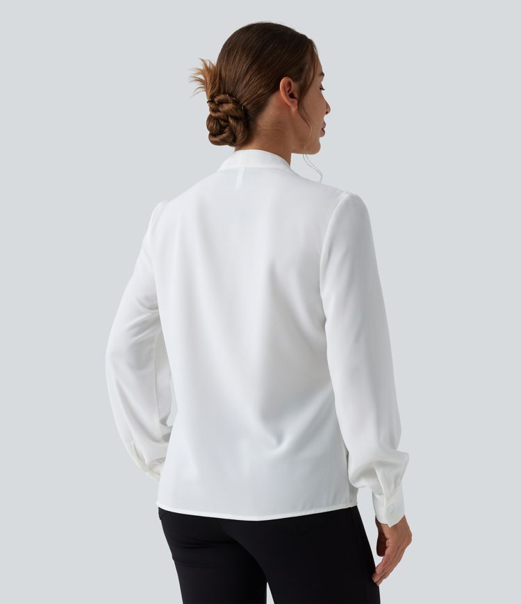 V-neck Long Sleeve Button Fly Relaxed Work Shirt