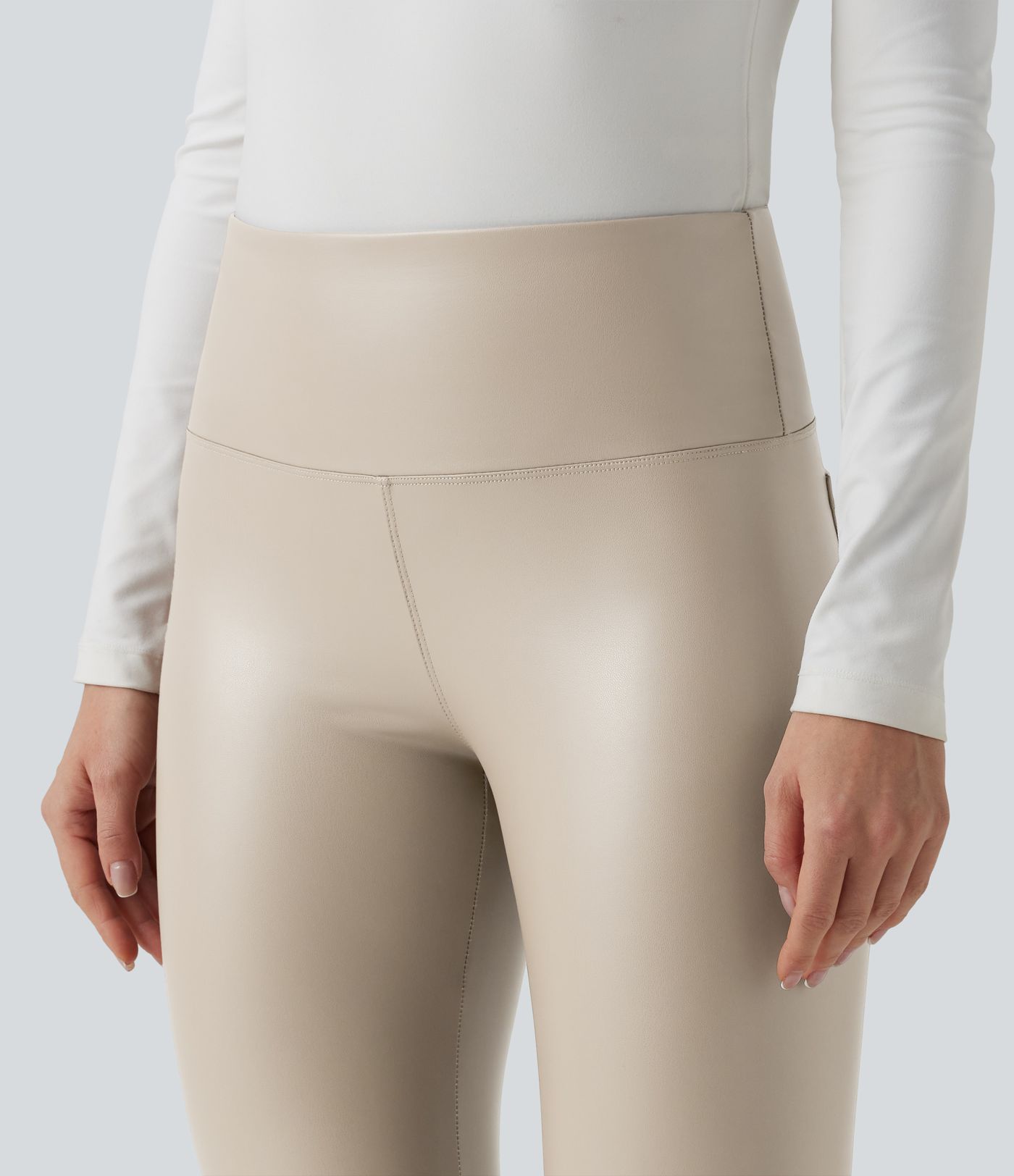 SoCinched High Taillierte Bauchkontrolle Dehnbare PU Fleece 7/8 Skinny Casual Leggings mit Taschen