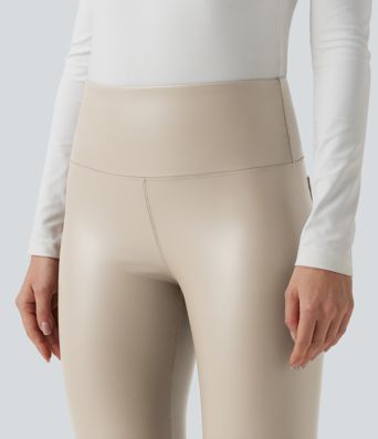 SoCinched High Taillierte Bauchkontrolle Dehnbare PU Fleece 7/8 Skinny Casual Leggings mit Taschen