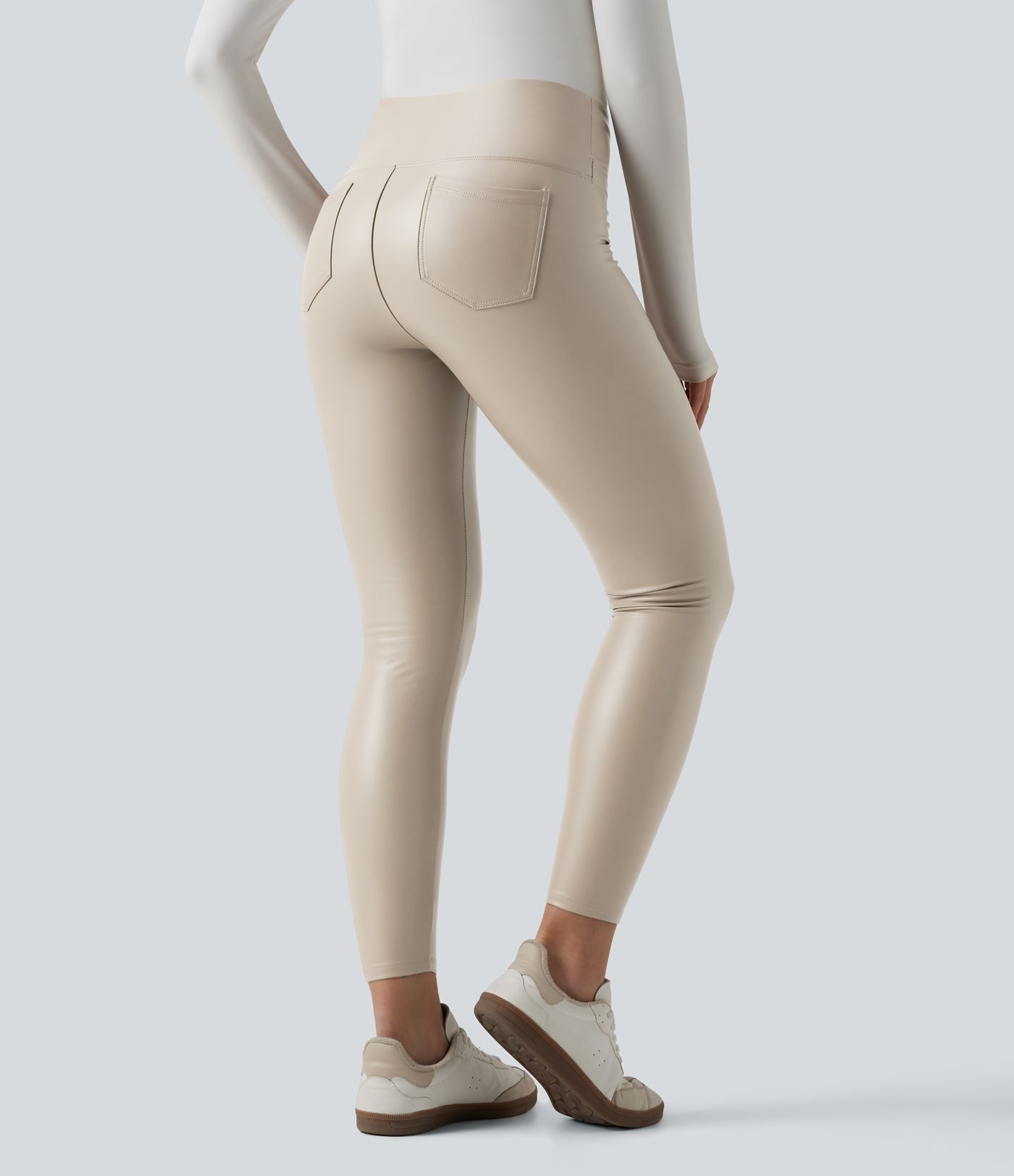 SoCinched High Taillierte Bauchkontrolle Dehnbare PU Fleece 7/8 Skinny Casual Leggings mit Taschen