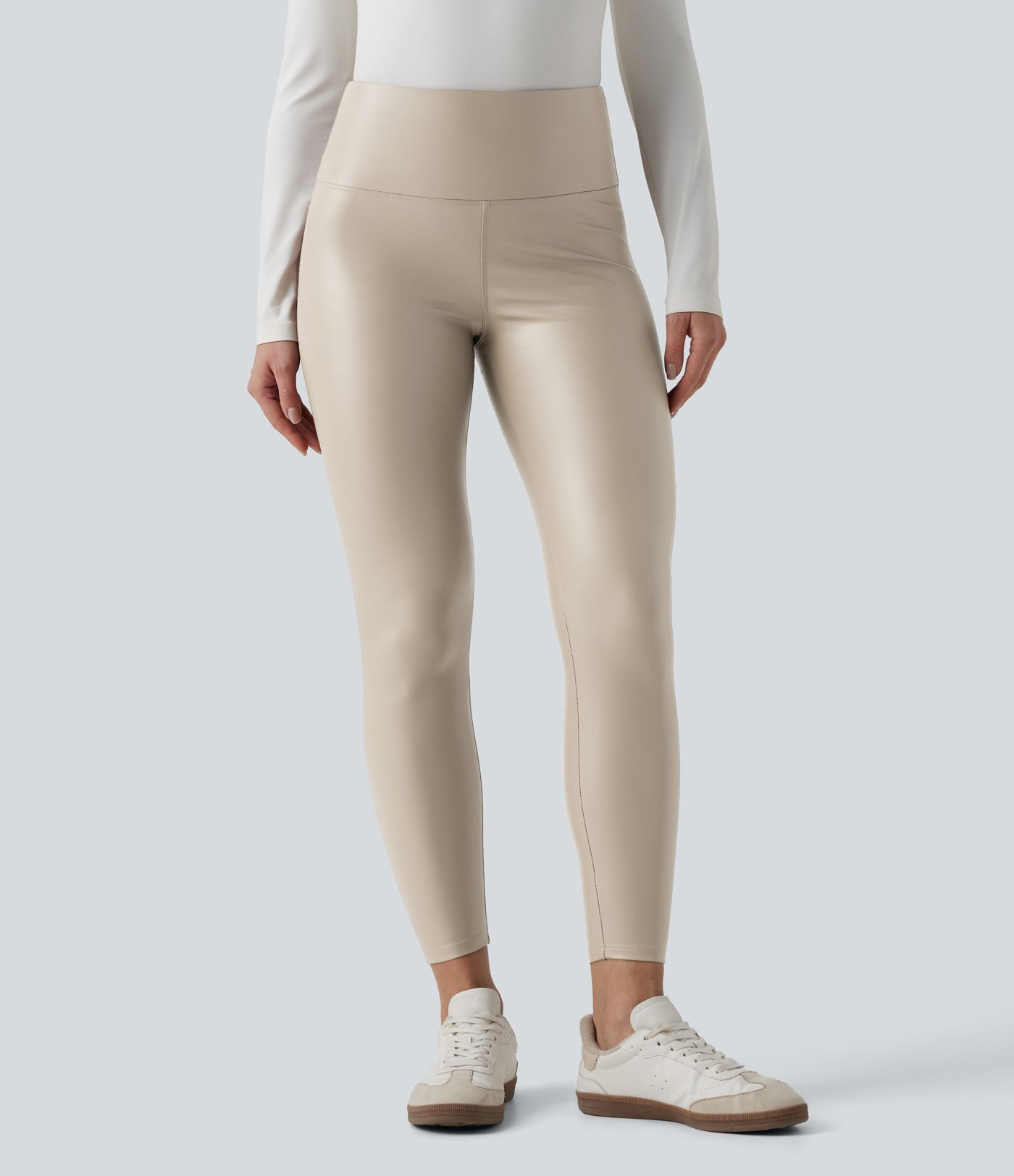 SoCinched High Taillierte Bauchkontrolle Dehnbare PU Fleece 7/8 Skinny Casual Leggings mit Taschen