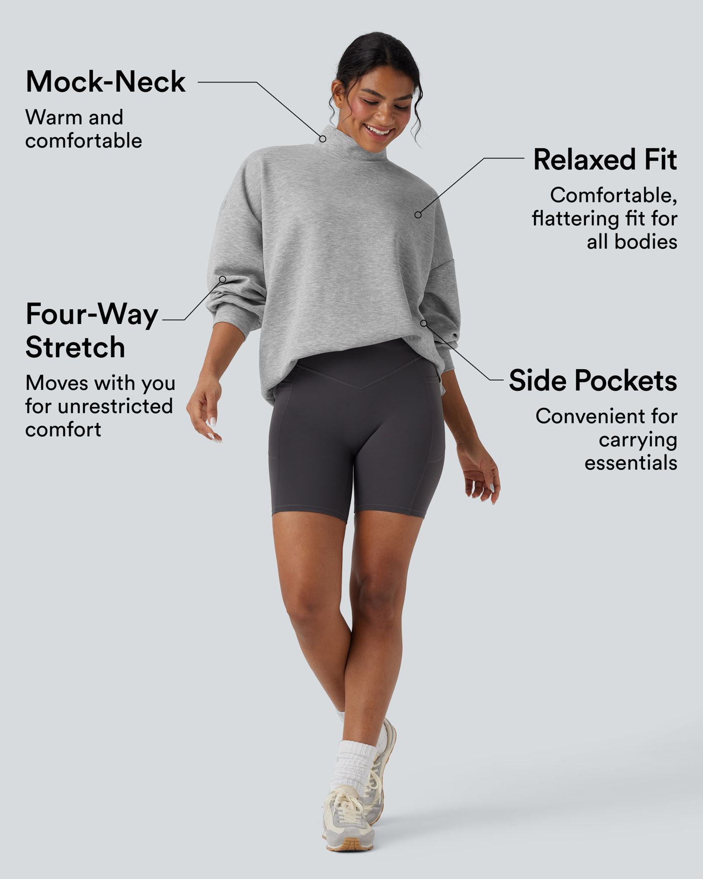 Mock-neck Relaxed Casual Sweatshirt with Pockets