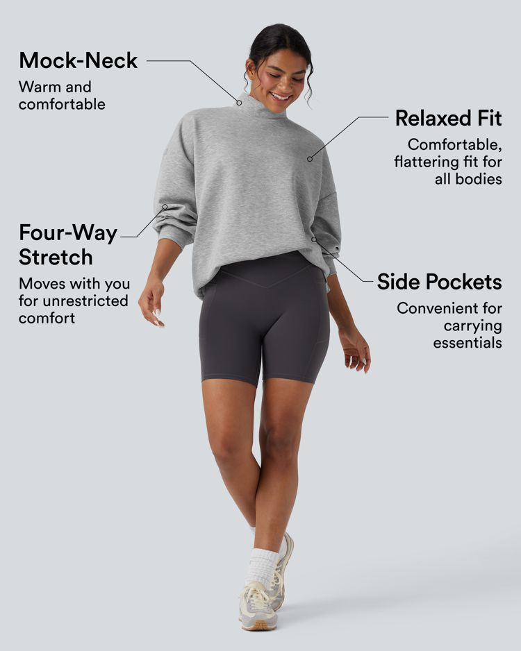 Mock-neck Relaxed Casual Sweatshirt with Pockets