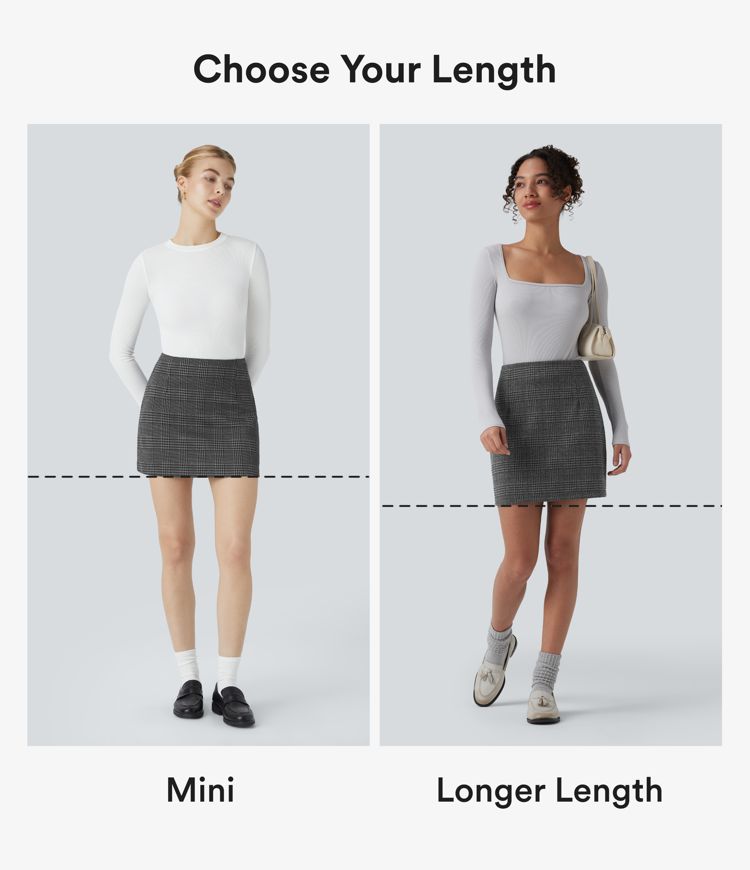 High Waisted 2-in-1 Houndstooth Plaid Mini Work Skirt