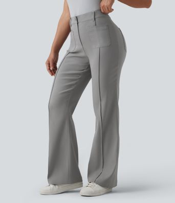 High Waisted Work Flare Pants with Pockets