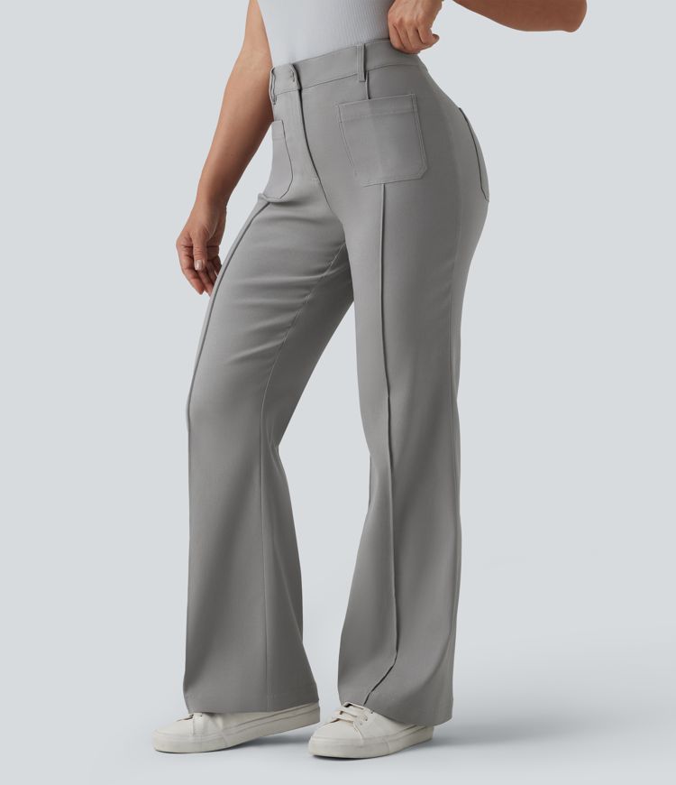 High Waisted Work Flare Pants with Pockets