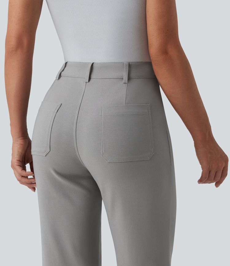 High Waisted Work Flare Pants with Pockets