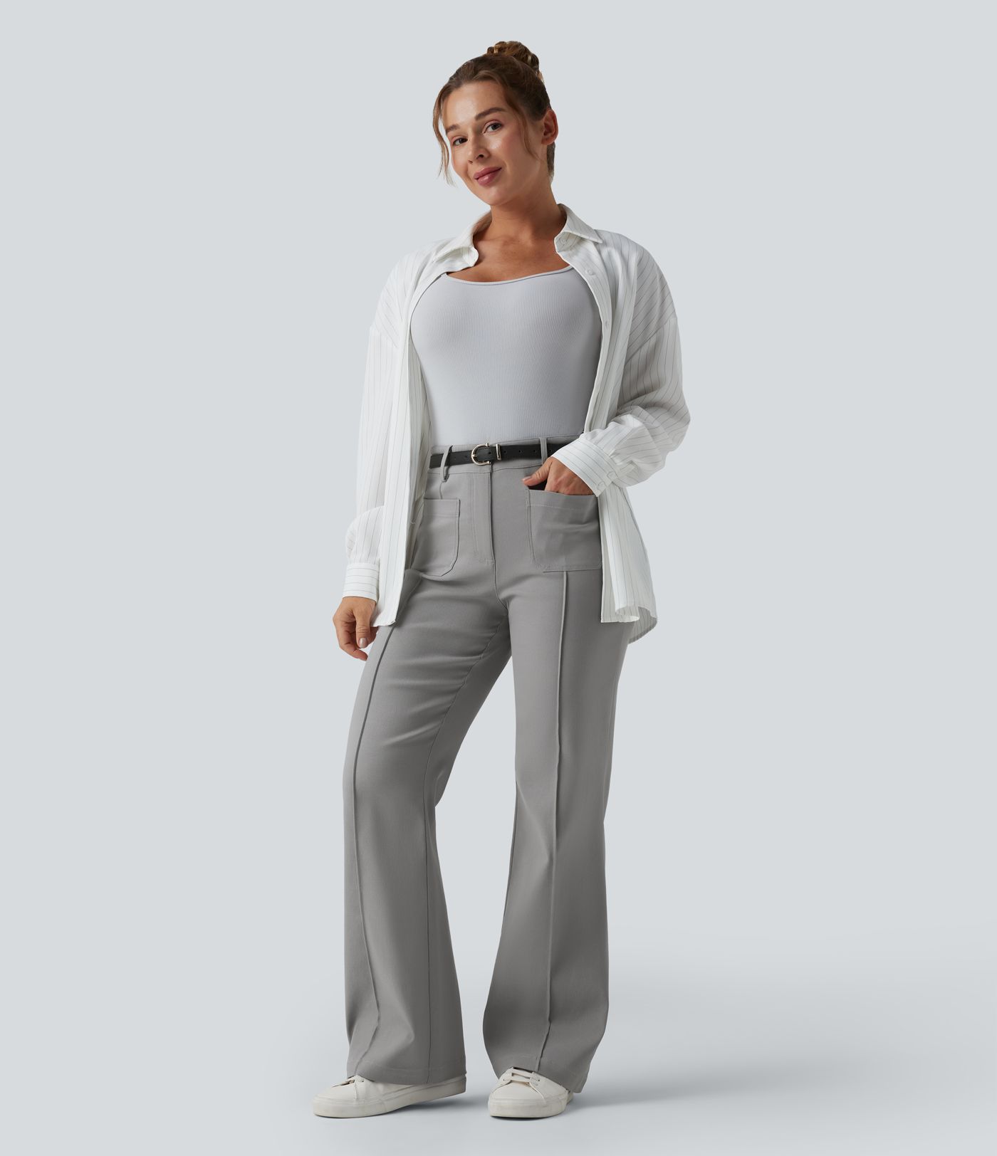 High Waisted Work Flare Pants with Pockets