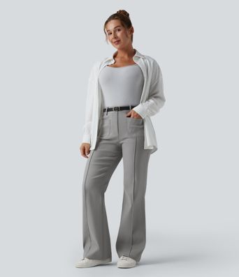 High Waisted Work Flare Pants with Pockets
