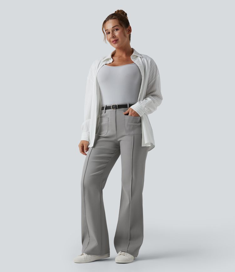 High Waisted Work Flare Pants with Pockets
