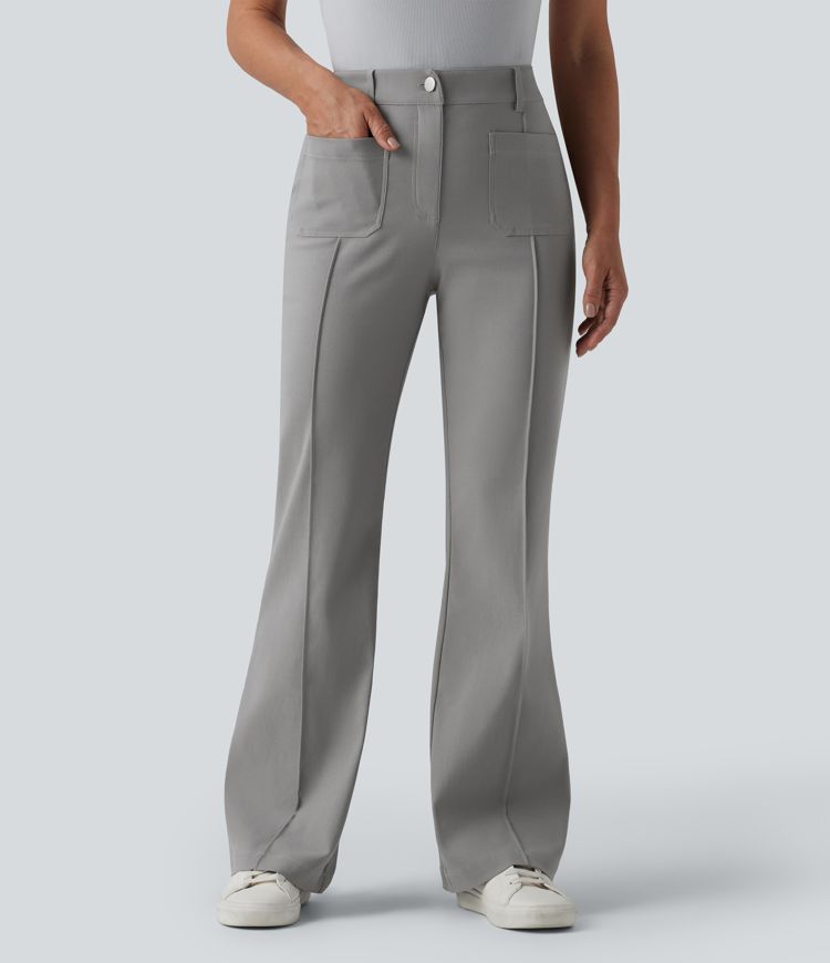 High Waisted Work Flare Pants with Pockets