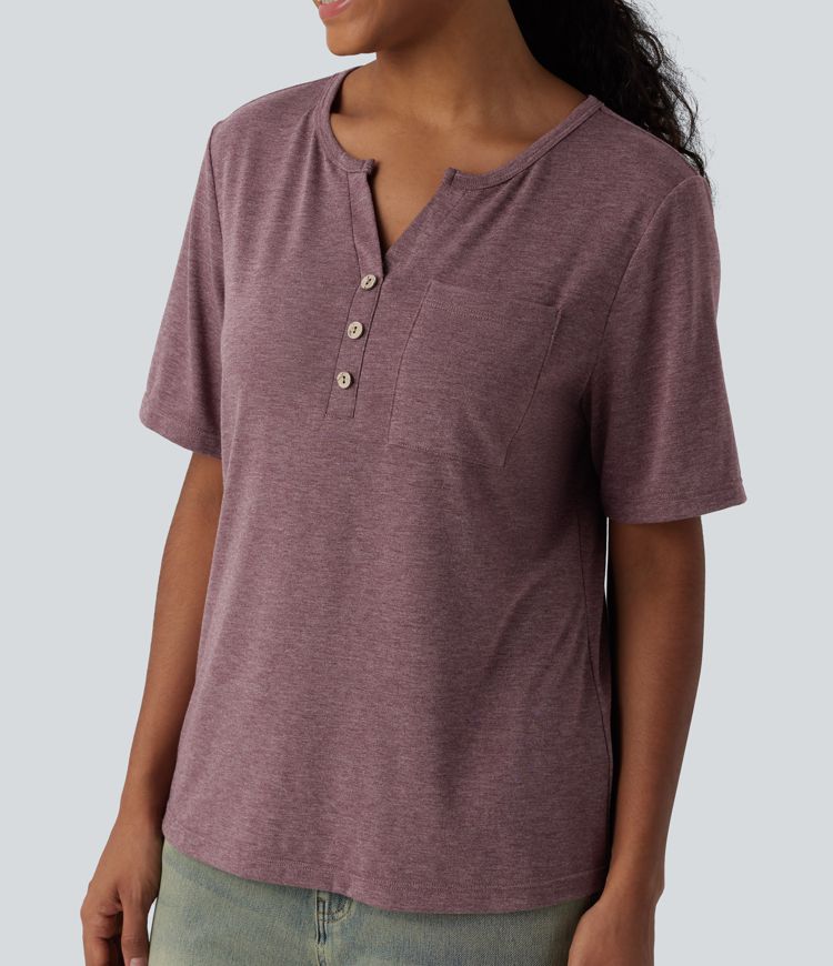 V-neck Short Sleeve Relaxed Heathered Casual T-Shirt
