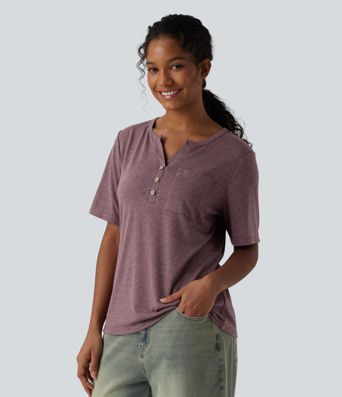 V-neck Short Sleeve Relaxed Heathered Casual T-Shirt