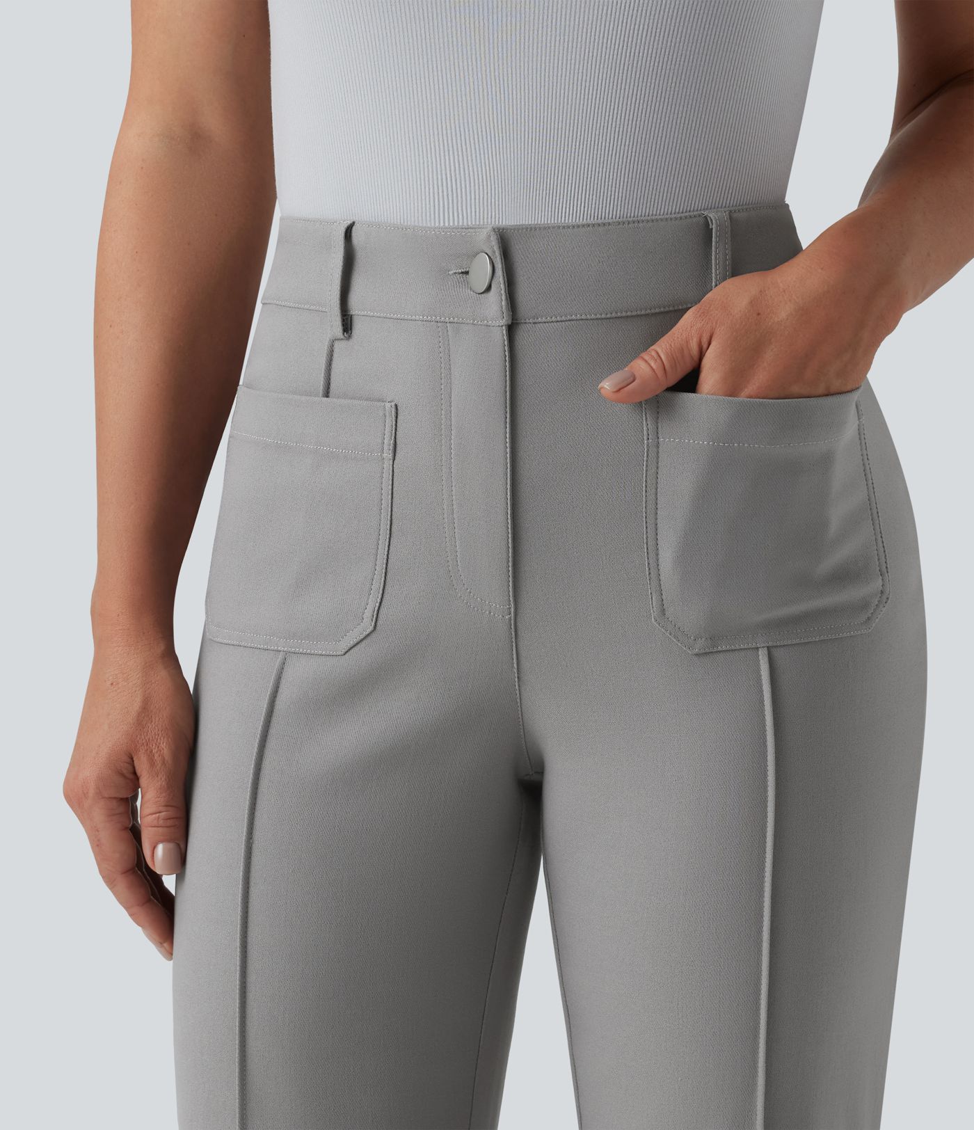 High Waisted Work Flare Pants with Pockets