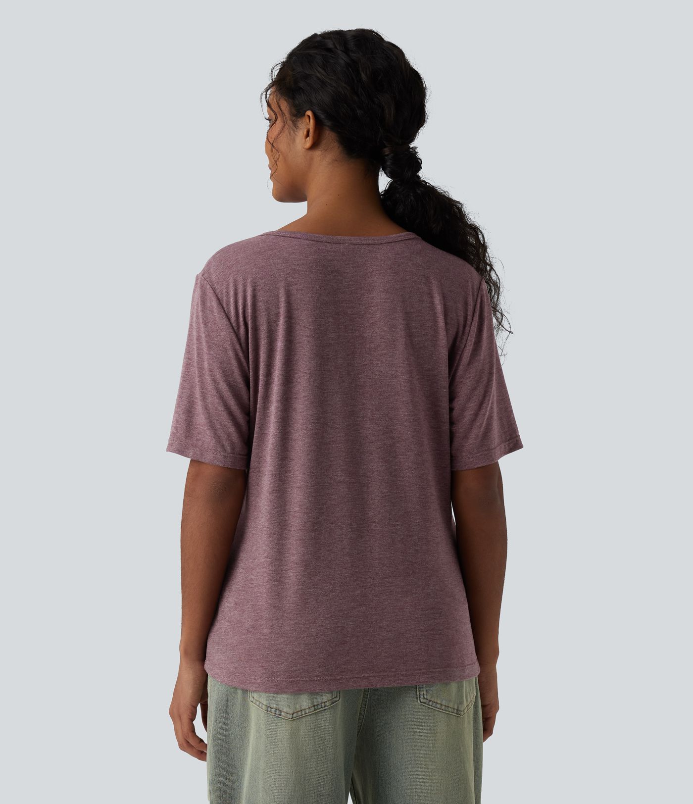 V-neck Short Sleeve Relaxed Heathered Casual T-Shirt