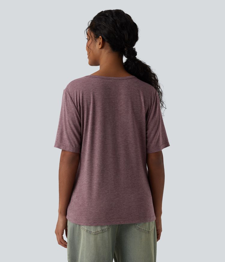 V-neck Short Sleeve Relaxed Heathered Casual T-Shirt