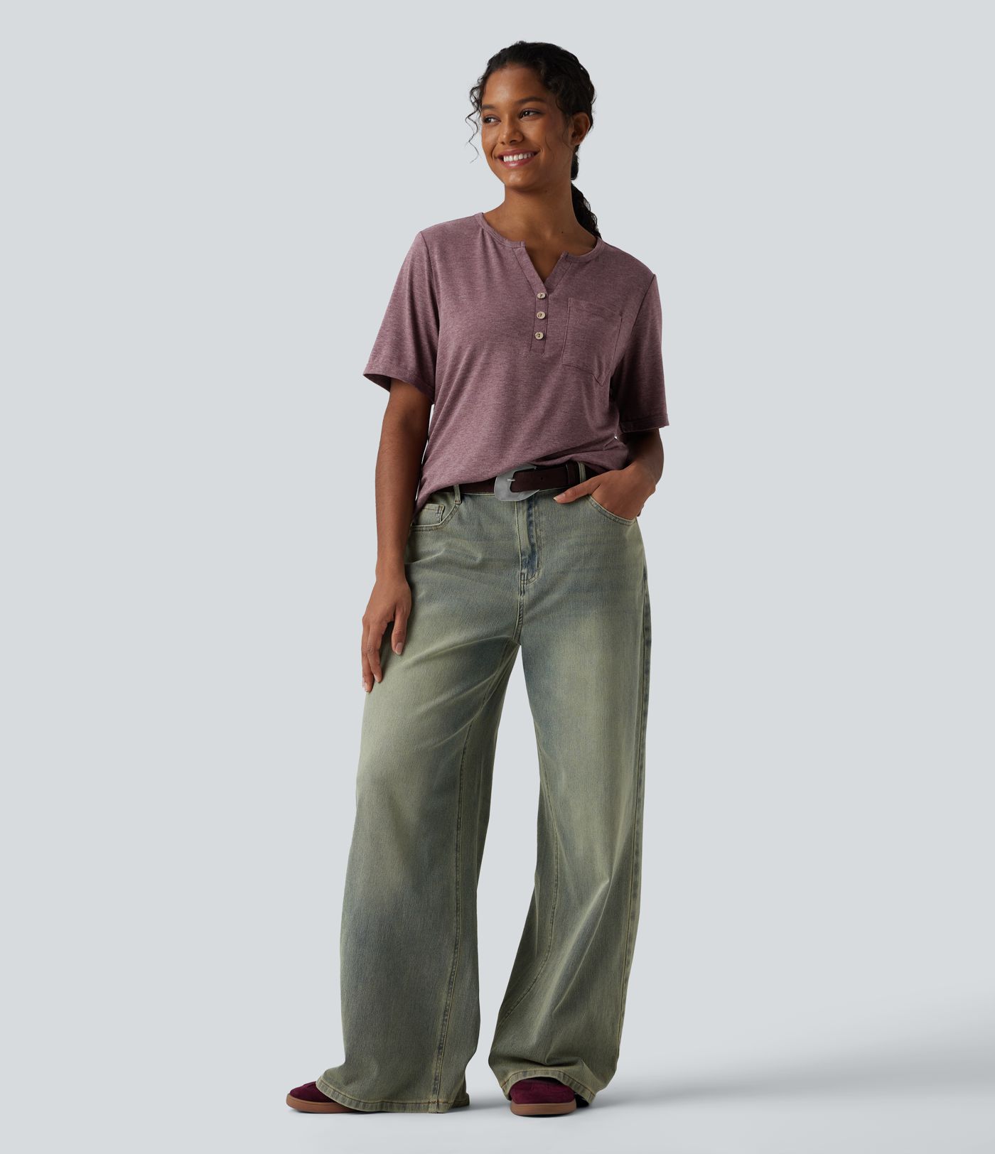 V-neck Short Sleeve Relaxed Heathered Casual T-Shirt