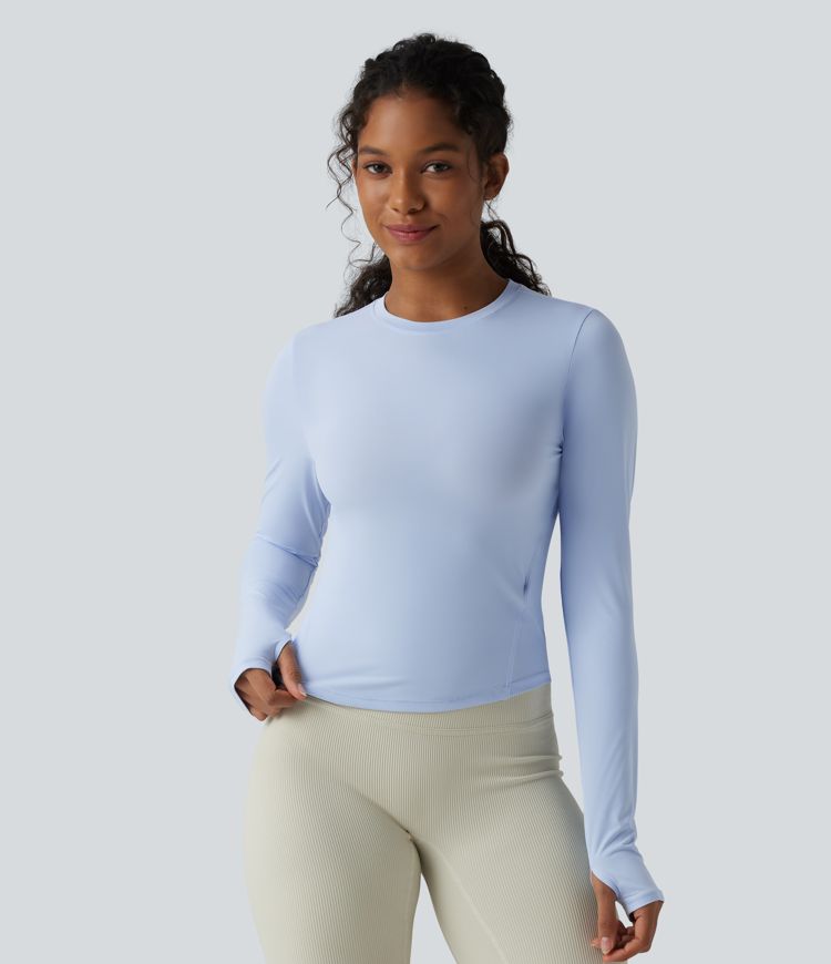 Round Neck Long Sleeve Thumb Hole Cool Touch Hiking Sports Top-UPF40+