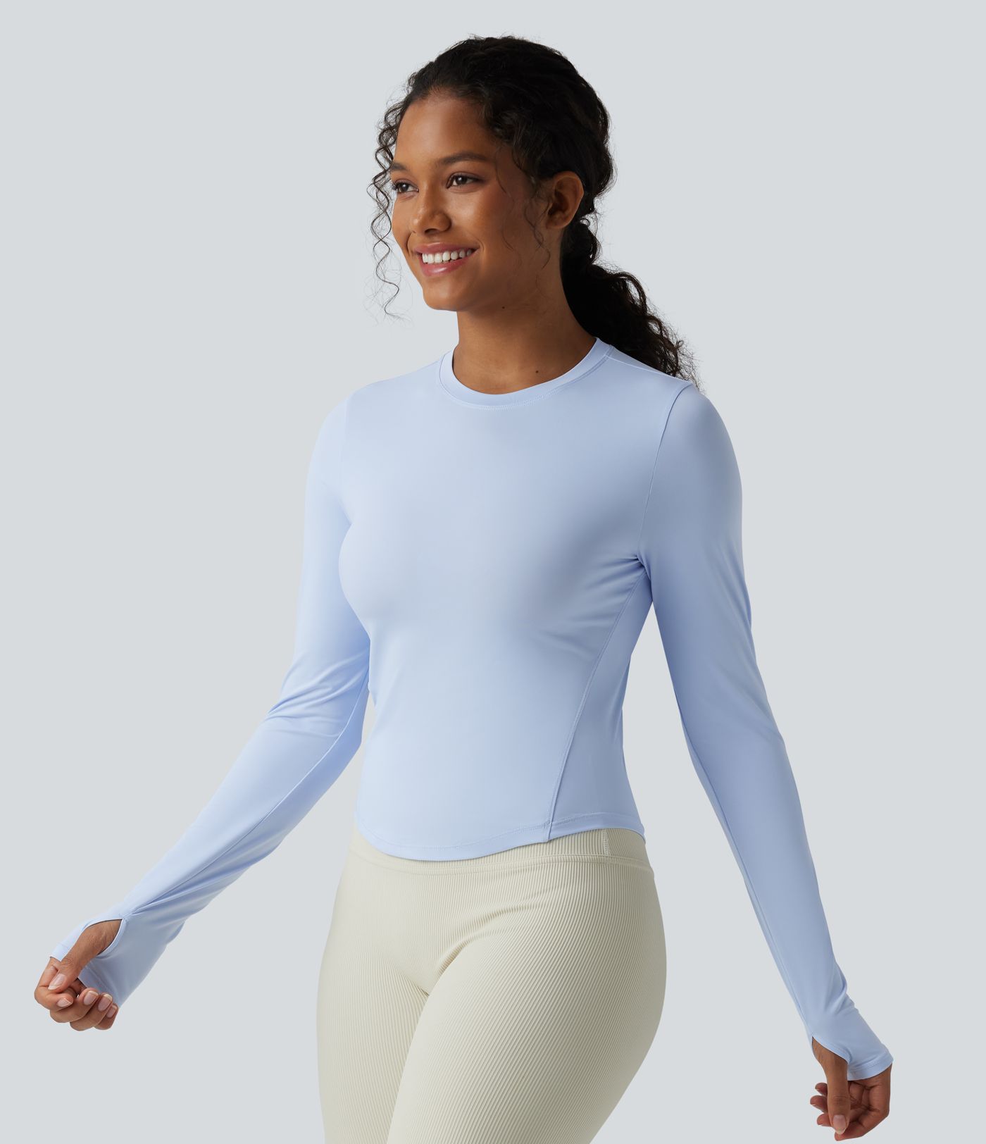 Round Neck Long Sleeve Thumb Hole Cool Touch Hiking Sports Top-UPF40+