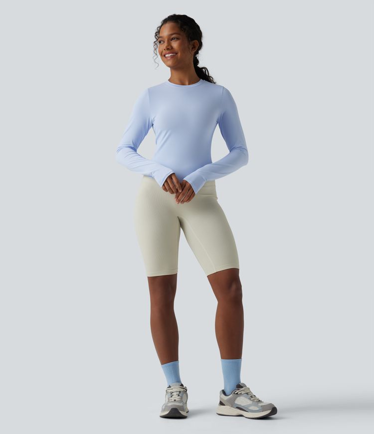 Round Neck Long Sleeve Thumb Hole Cool Touch Hiking Sports Top-UPF40+
