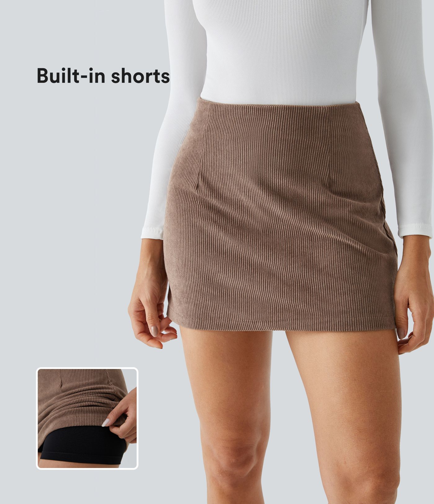 High Waisted 2-in-1 A Line Mini Corduroy Casual Skirt