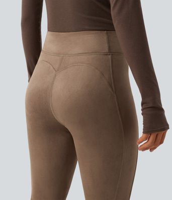 Lässige High-Waist-Bootcut-Leggings aus Wildleder