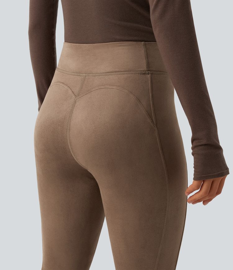 Lässige High-Waist-Bootcut-Leggings aus Wildleder