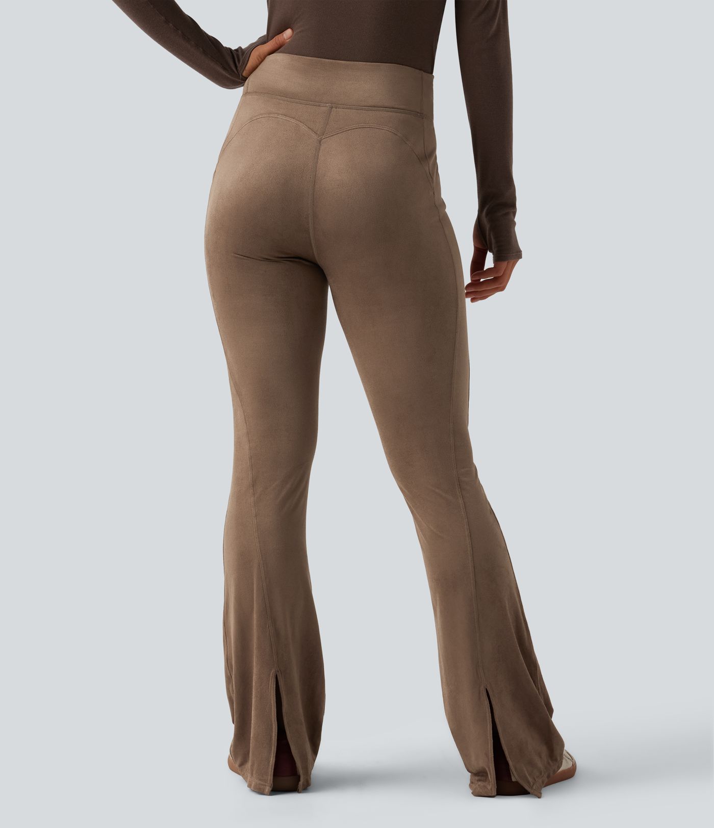 Lässige High-Waist-Bootcut-Leggings aus Wildleder