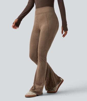 Lässige High-Waist-Bootcut-Leggings aus Wildleder