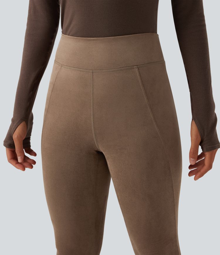 Lässige High-Waist-Bootcut-Leggings aus Wildleder