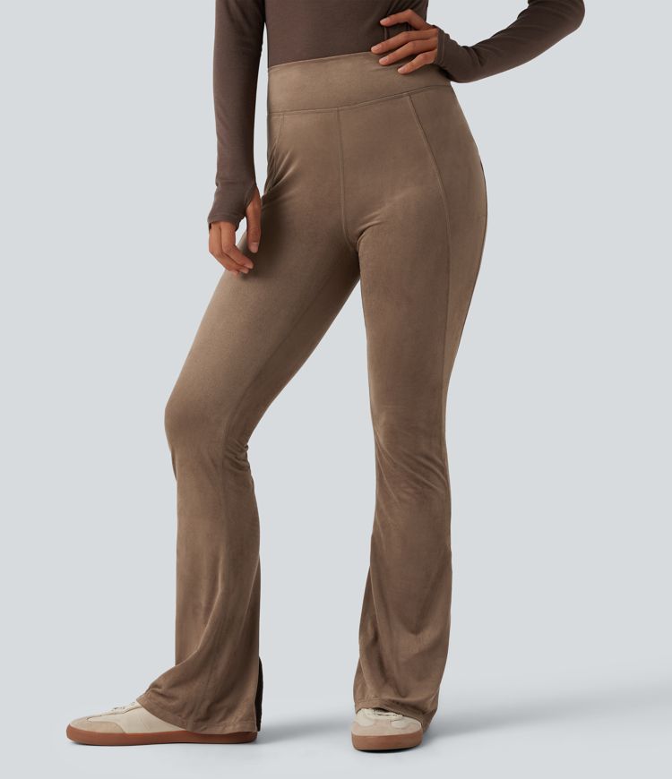 Lässige High-Waist-Bootcut-Leggings aus Wildleder