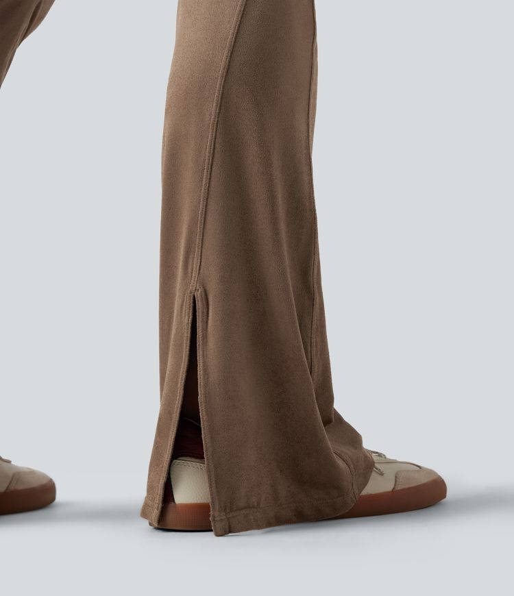 Lässige High-Waist-Bootcut-Leggings aus Wildleder