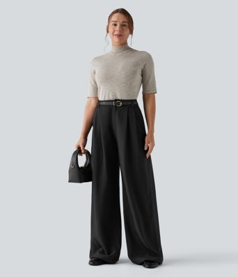 High Waisted Wide Leg Work Pants with Pockets