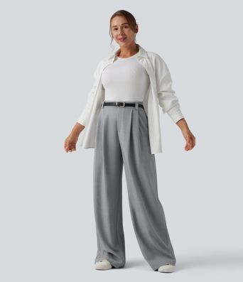 High Waisted Wide Leg Work Pants with Pockets