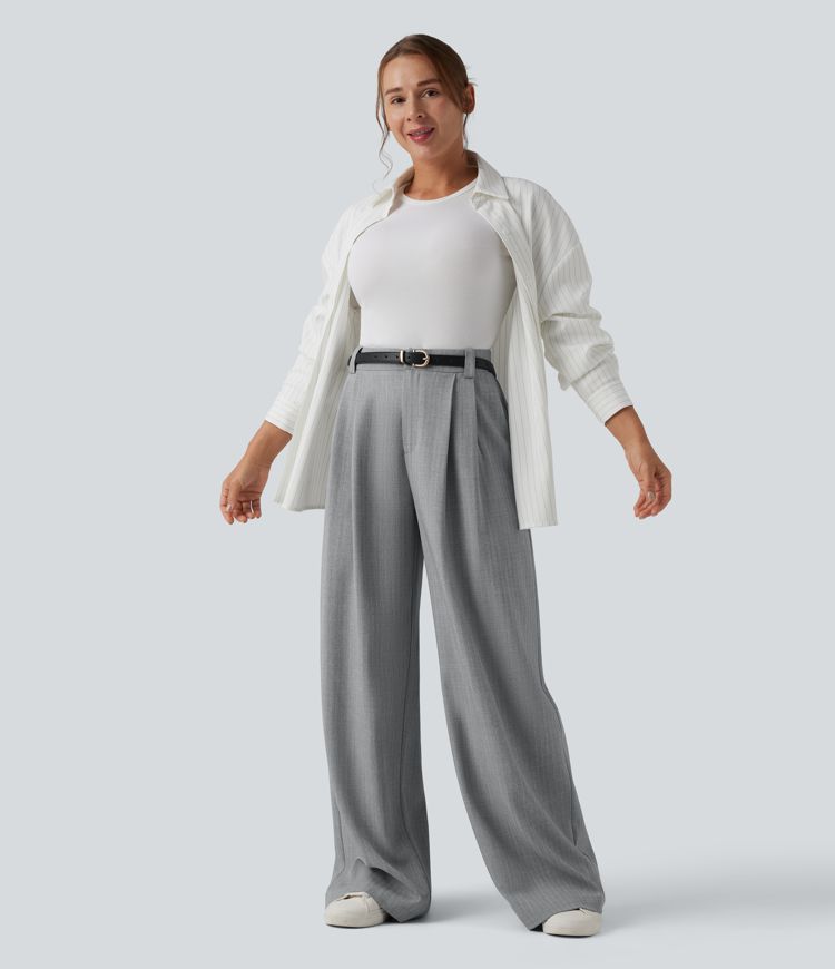High Waisted Wide Leg Work Pants with Pockets