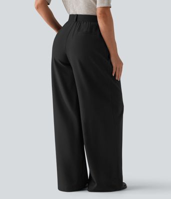 High Waisted Wide Leg Work Pants with Pockets