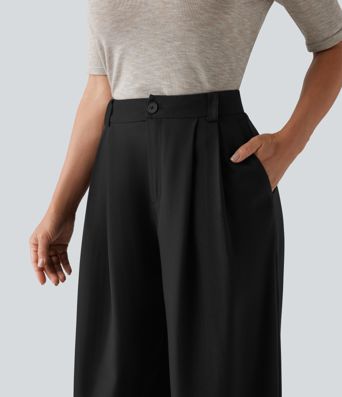 High Waisted Wide Leg Work Pants with Pockets