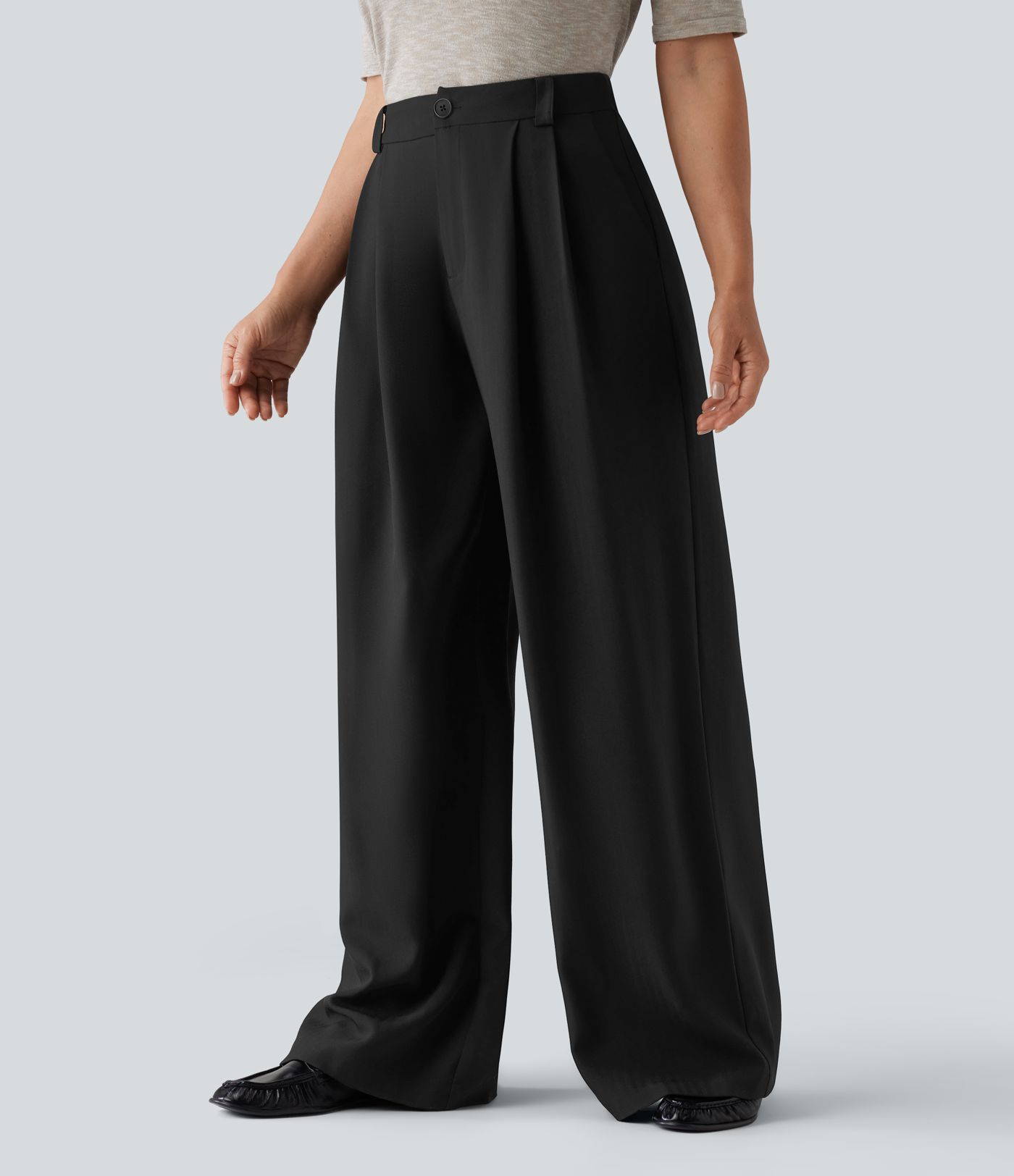 High Waisted Wide Leg Work Pants with Pockets
