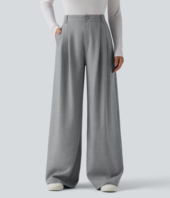 High Waisted Wide Leg Work Pants with Pockets