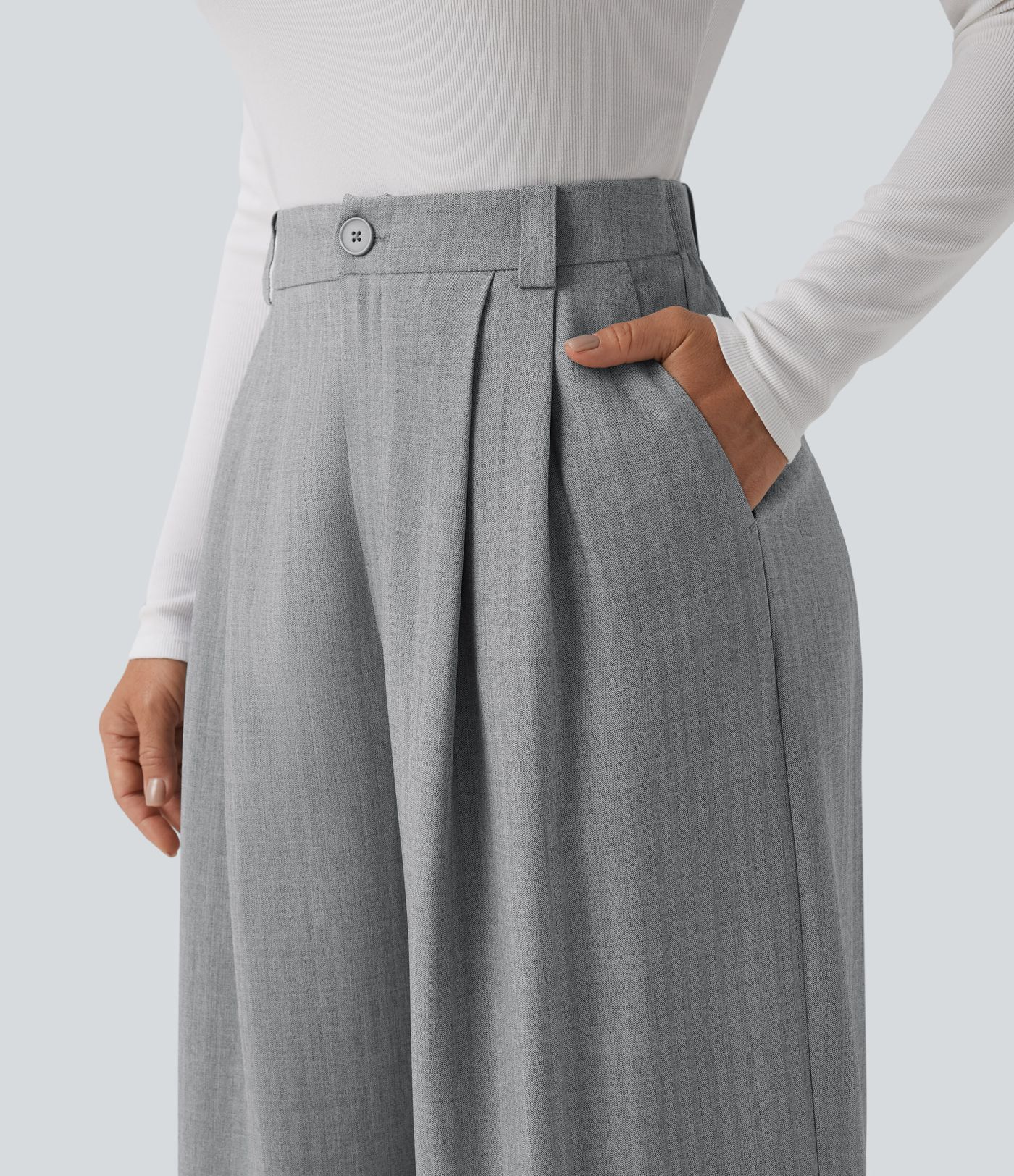 High Waisted Wide Leg Work Pants with Pockets