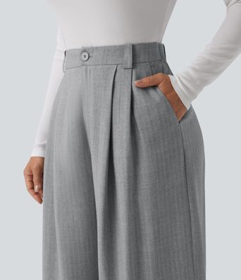High Waisted Wide Leg Work Pants with Pockets