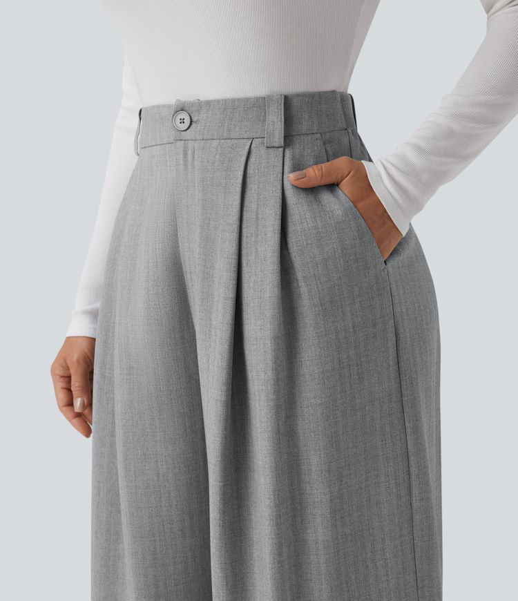 High Waisted Wide Leg Work Pants with Pockets