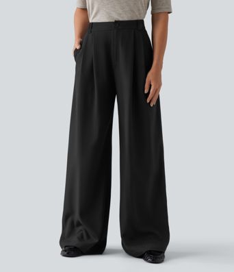 High Waisted Wide Leg Work Pants with Pockets